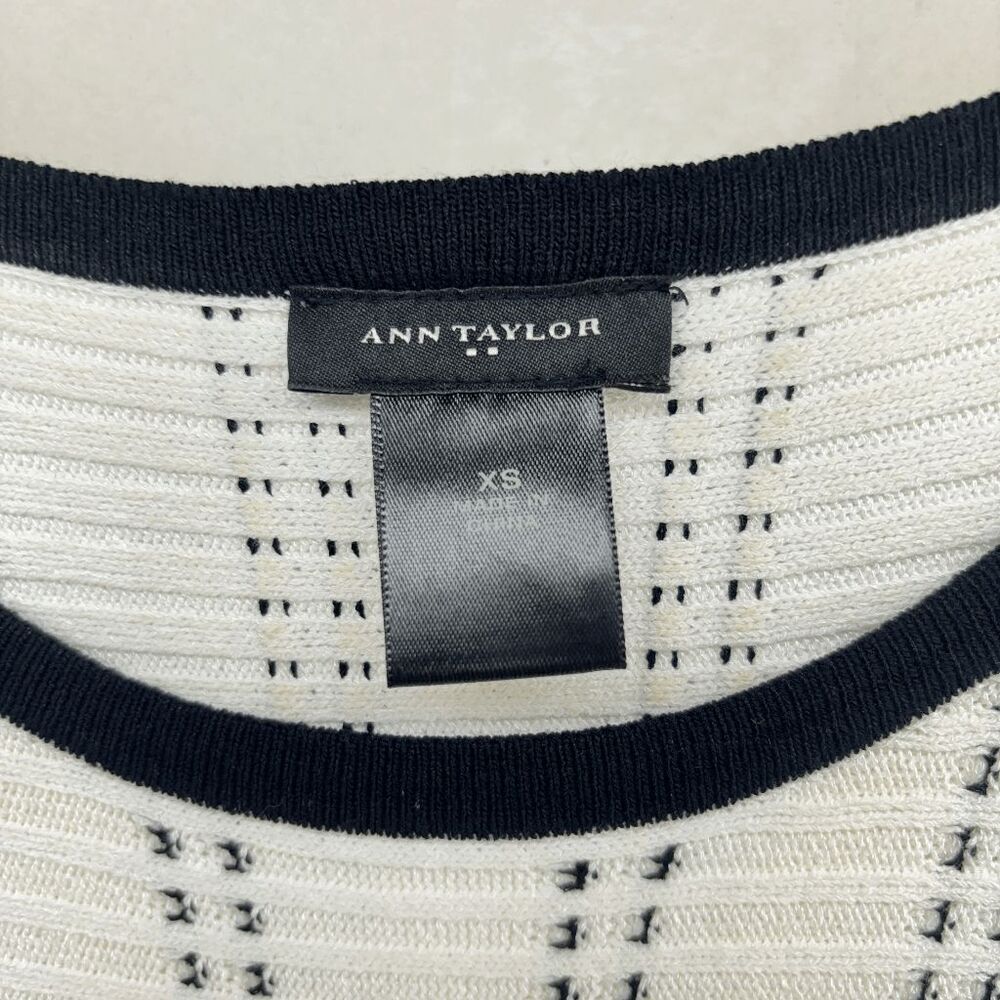 Ann Taylor Dress XS White Black Striped Fit Flare Rib Knit Tennis Style - Picture 7 of 7